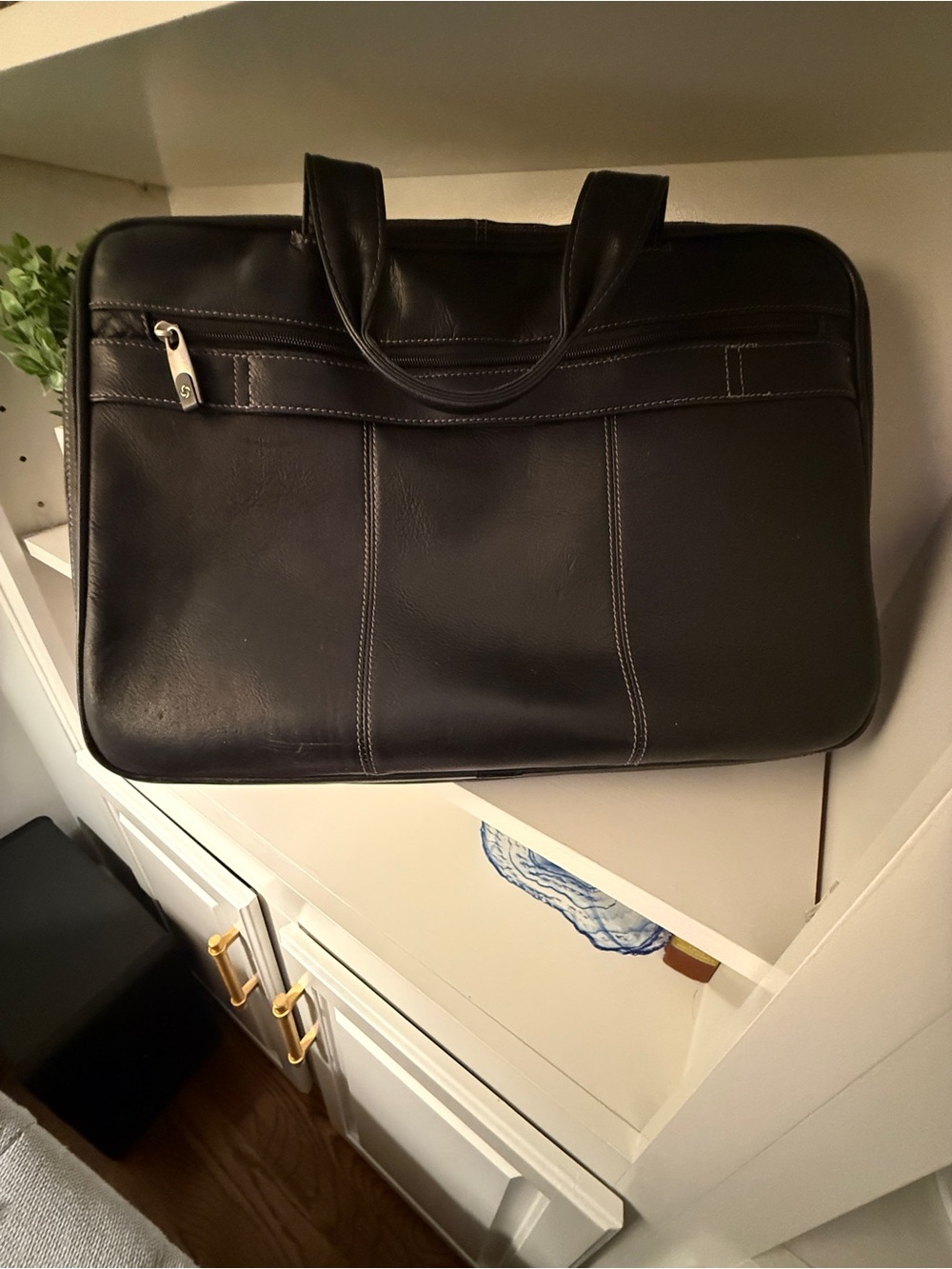Samsonite Black Genuine Leather Laptop Briefcase Business Messenger Bag 16.5” - Picture 2 of 14